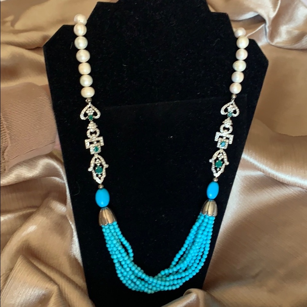 Custom made turquoise n pearls necklace